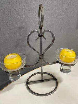 Heart double candle holder with clear glass vase, S&P shaker and spoon rests
