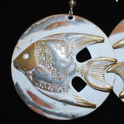 Interesting Styled Round Angelfish Earrings Set 1¾" Diam.