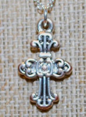 Anchor Bottom Silver Tone Cross PENDANT (1" x ½") on an Adjustable Necklace Chain 13"-17" L