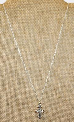 Anchor Bottom Silver Tone Cross PENDANT (1" x ½") on an Adjustable Necklace Chain 13"-17" L
