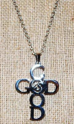 "God" Silver Tone Pendant (1½" x 1¼") on Silver Necklace 17" L