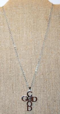 "God" Silver Tone Pendant (1½" x 1¼") on Silver Necklace 17" L