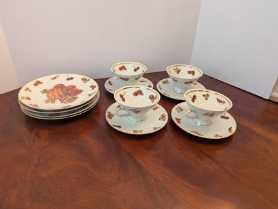 Winterling Bavaria Germany - Set Of 4 China Fruit & Nut Pattern Salad Plates Saucers & Teacups