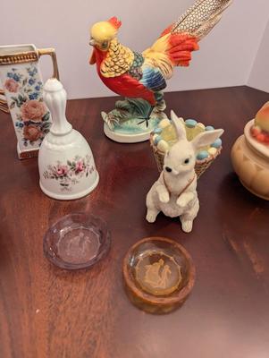 Hand Painted German Vase & Artmark Pheasant Bird Figure Open Salt Dishes