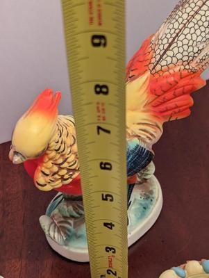 Hand Painted German Vase & Artmark Pheasant Bird Figure Open Salt Dishes