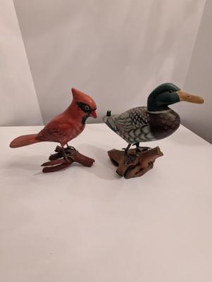 Vintage Wooden Carved Mallard Duck & Cardinal