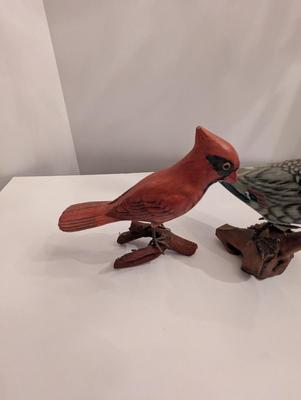 Vintage Wooden Carved Mallard Duck & Cardinal