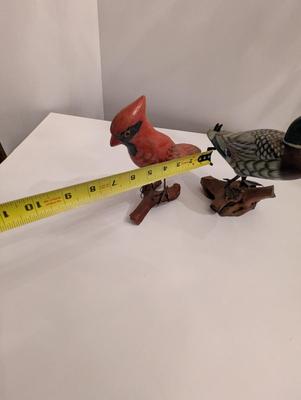 Vintage Wooden Carved Mallard Duck & Cardinal