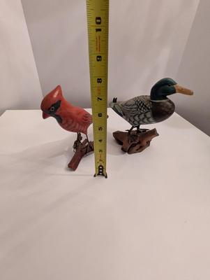 Vintage Wooden Carved Mallard Duck & Cardinal