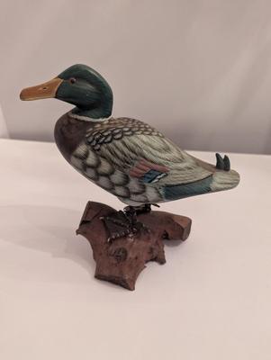 Vintage Wooden Carved Mallard Duck & Cardinal
