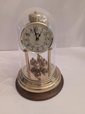 Vintage Brass Schatz Table Top Clock With Glass Dome