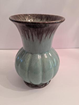 Marked Vintage Light Blue With Brown Details Vase
