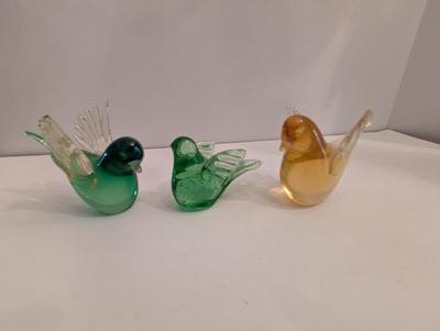 Enesco & Murano Glass Bird Paperweights