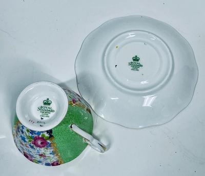 English Tea Cup & Saucer - Royal Standard Fine Bone flowers Teacup w/saucer green