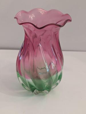 Watermelon Swirl Ruffle Edge Floral Vase