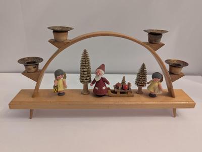 Vintage Erzebirge German Wood Figural Christmas Candle Holder