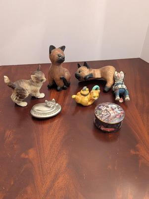 Wooden & Ceramic Cat Figures