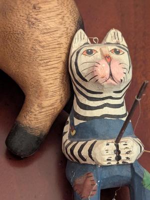 Wooden & Ceramic Cat Figures