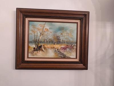 Approx 23" x 17 1/2" Signed Canvas Painting Landscape