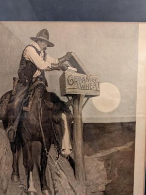 Approx 19 1/4" x 23 1/4" Antique Cream Of Wheat Poster Cowboy Painted By N.C. Wyeth