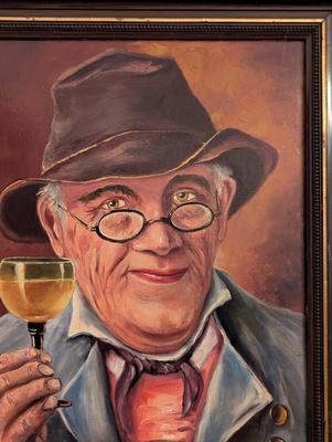 Approx 15 1/2" x 17 1/2" "Die Weinprobe" Signed Painting