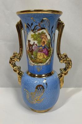 Antique French 19th Century Vase Vieux Paris Porcelain blue & gold romantic