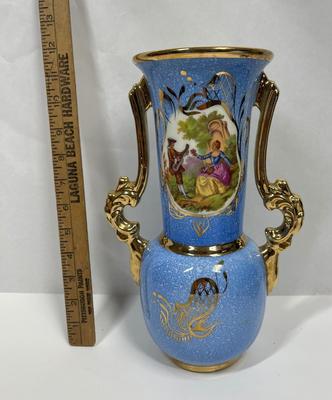Antique French 19th Century Vase Vieux Paris Porcelain blue & gold romantic