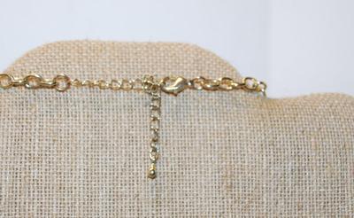 3 Section Necklace with White Opaque & Green/Pink Iridescent Rectangular Accent Stones on Gold Tone Chain 14" L