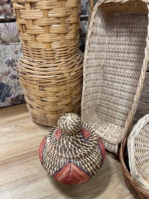Tall and small wicker baskets