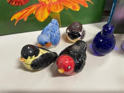 Birds and blooms books and small bird pepper shakers with cobalt bluebird