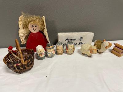 Pilgrim and Indian salt and pepper shakers with nurse decor