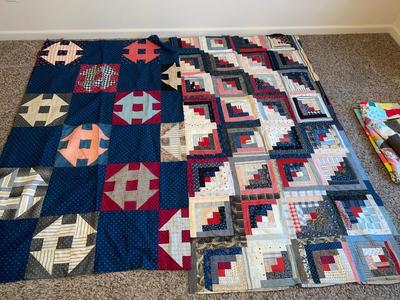 2 HANDMADE QUILT TOPS (1 HAND STITCHED, 1 MACHINE MADE)
