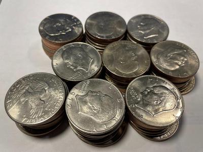 Lot of (90) Uncirculated Condition Eisenhower Dollars as Pictured. FREE DOMESTIC SHIPPING.