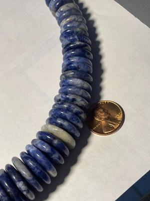 FAS Designer Huge Lapis Lazuli Graduated Disc Beaded Necklace 24-26" Adjustable Fashion Necklace w/Sterling Chain & Clasp.