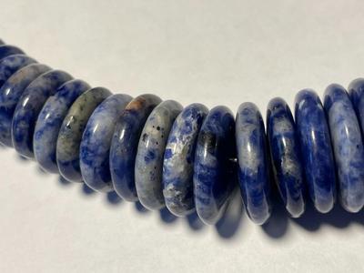 FAS Designer Huge Lapis Lazuli Graduated Disc Beaded Necklace 24-26" Adjustable Fashion Necklace w/Sterling Chain & Clasp.