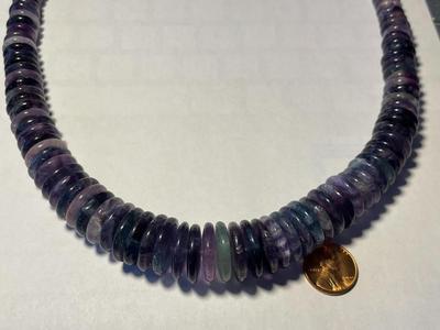 FAS Designer Huge Amethyst Quartz Graduated Disc Beaded Necklace 24-26" Adjustable Fashion Necklace w/Sterling Chain & Clasp