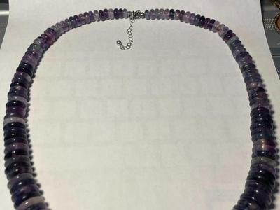 FAS Designer Huge Amethyst Quartz Graduated Disc Beaded Necklace 24-26" Adjustable Fashion Necklace w/Sterling Chain & Clasp