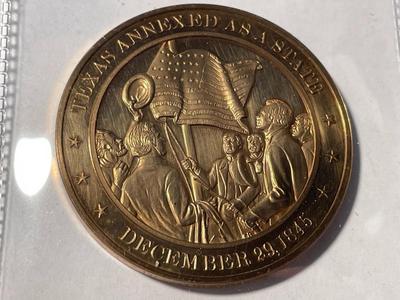 1845 TEXAS ANNEXED AS A STATE FRANKLIN MINT PROOF BRONZE MEDAL (MEDAL #23). FREE DOMESTIC SHIPPING.