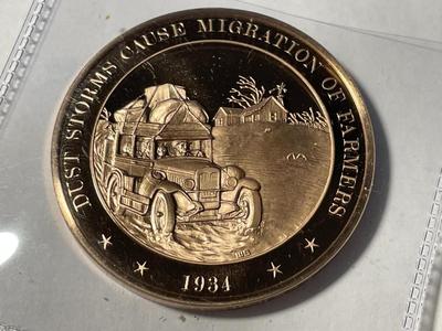 1934 DUST STORMS CAUSE MIGRATION OF FARMERS FRANKLIN MINT PROOF BRONZE MEDAL (MEDAL #22). FREE DOMESTIC SHIPPING.