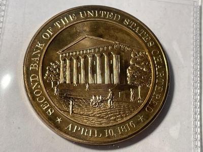 1816 SECOND BANK OF THE UNITED STATES CHARTERED FRANKLIN MINT PROOF BRONZE MEDAL (MEDAL #20). FREE DOMESTIC SHIPPING.