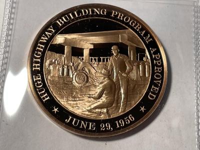 1956 HUGE HIGHWAY BUILDING PROGRAM APPROVED FRANKLIN MINT PROOF BRONZE MEDAL (MEDAL #18). FREE DOMESTIC SHIPPING.