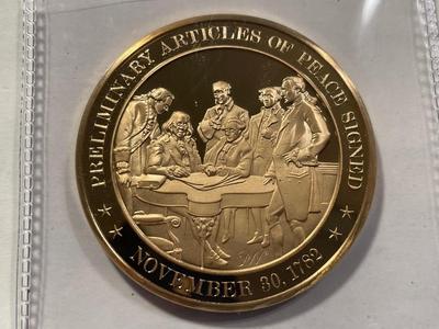 1782 PRELIMINARY ARTICLES OF PEACE SIGNED FRANKLIN MINT PROOF BRONZE MEDAL (MEDAL #7). FREE DOMESTIC SHIPPING.