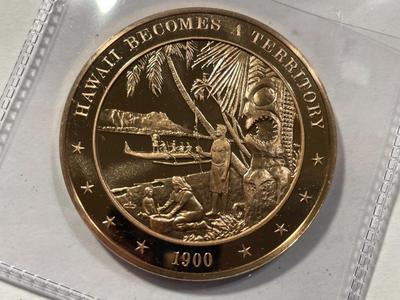 1900 HAWAII BECOMES A TERRITORY FRANKLIN MINT PROOF BRONZE MEDAL (MEDAL #6). FREE DOMESTIC SHIPPING.