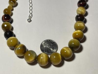 DTR/Jay King New Never Worn Tiger's Eye Large Bead Graduated Necklace 20-23" Adjustable w/Sterling Silver Clasp & Chain as...