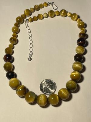 DTR/Jay King New Never Worn Tiger's Eye Large Bead Graduated Necklace 20-23" Adjustable w/Sterling Silver Clasp & Chain as...
