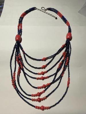 DTR/Jay King New Never Worn Adjustable 18-20" Lapis Lazuli & Coral Beads Necklace w/Sterling Silver Chain/Clasp as Pictured.