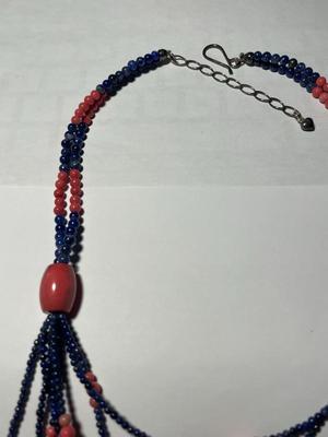 DTR/Jay King New Never Worn Adjustable 18-20" Lapis Lazuli & Coral Beads Necklace w/Sterling Silver Chain/Clasp as Pictured.