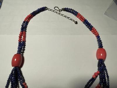 DTR/Jay King New Never Worn Adjustable 18-20" Lapis Lazuli & Coral Beads Necklace w/Sterling Silver Chain/Clasp as Pictured.