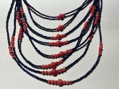 DTR/Jay King New Never Worn Adjustable 18-20" Lapis Lazuli & Coral Beads Necklace w/Sterling Silver Chain/Clasp as Pictured.