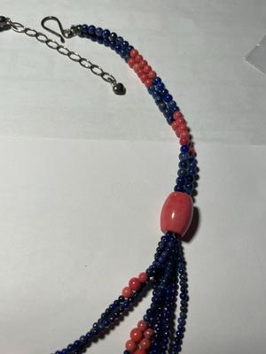 DTR/Jay King New Never Worn Adjustable 18-20" Lapis Lazuli & Coral Beads Necklace w/Sterling Silver Chain/Clasp as Pictured.